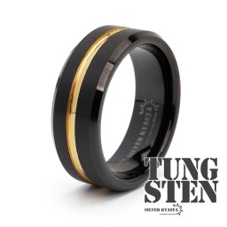 タングステン リング メンズ 指輪 ゴールド 18K IP ブラック ライン オリジナル 男性 金属アレルギー対応