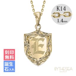 ゴールド ネックレス ハワイアンジュエリー ネックレス イニシャル イエローゴールド ネックレス 刻印 無料 誕生石入れ可 エンブレム型 イニシャル 14k k14カットあずきチェーン太1.4mm ギフトラッピング可能 プレゼント 敬老の日 【品番：CG-GP111-CH1020】