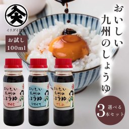 九州 しょうゆ お試し３本セット おいしい  甘い イリダイ醤油 さくら こいくち醤油 さしみ醤油 うすくち醤油 100ml 入大醤油 九州醤油 濃口醤油 あまい醤油 佐賀の醤油 だし