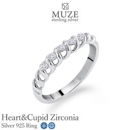 MUZE JEWELRY SV925 シルバーリング 刻印 名入れ 指輪 5粒 ハートキューピッド Heart&Cupid キュービックジルコニア シルバーリング 直径1.2mm ツイストアーム プロポーズ