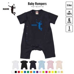 「バドミントン」名入れベビーカバーオール ロンパース 半袖 出産祝い ベビー服 新生児 80サイズ 綿100％ 下着 肌着 パジャマ カバーオール ボディスーツ Pre-mo 名前入り おなまえ