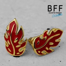 BFF ブランド ピアス メンズ シルバー925 ゴールド 18K GP gold 金色 スタッドピアス ファイア 炎 両耳用2点 金属アレルギー対応 専用BOX付属