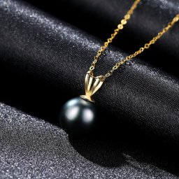 ネックレス 淡水パール ブラック 18K イエローゴールド 小豆 アズキチェーン 引き輪 中粒 一粒 シンプル 上品 エレガント おしゃれ きれいめ 40cm+5cm gn0003