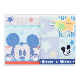 ディズニー　ハピネスフレーク フェイスタオル2P SE6-55-6 ブルー 内祝 結婚祝い プレゼント 御礼 お誕生日 ポイントアップリケが印象的な家族みんなで使えるかわいいセット。
