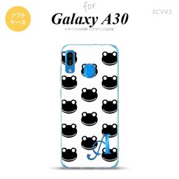 SCV43 Galaxy A30 SCV43 スマホケース ソフト カバー カエル かえる A 白 黒 +アルファベット nk-scv43-tp167i