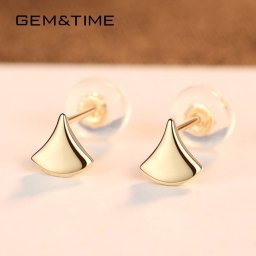ピアス 両耳用 14K イエローゴールド スタッド 石なし 上品 イチョウ 14金 ソリッドゴールド シリコン付き14K筒型ピアスキャッチ e14052