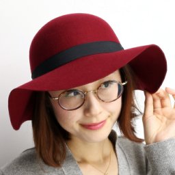 帽子 ハット つば広 フェルト レディース 女優帽 ガルボハット 秋冬 ウール フェルトハット ワイン ボルドー 秋冬グログランリボン おしゃれ 母の日