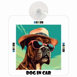 Boxer ボクサー DOG IN CAR 吸盤 犬用 車 かっこいい おしゃれ 犬 イラスト付 海 麦わら帽子 サングラス 夏ドッグインカー ドッグオンボード 安全対策 あおり運転 セーフティサイン 窓ガラス デコ 外出 ドライブ 愛犬車用グッズ カーサイン 吸盤