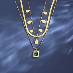ネックレス レディース キュービックジルコニア グリーン ステンレス イエローゴールド tn21121509