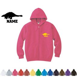 アンキロサウルス  名入れジップアップパーカー 名入れ フードパーカー 左胸ワンポイント スウェット 部活 卒団記念品 卒業記念 卒部祝い 記念 クラブ トレッキング あったかい カジュアル シンプル 【cf_mlz】恐竜　化石　肉食　草食　雑食　海　陸