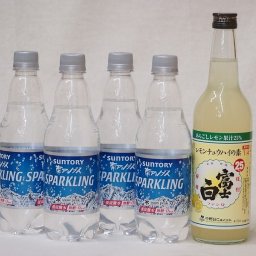 家のみ本格酎ハイ5本セット(サントリースパークリング強炭酸水ペット 富士白レモンチューハイの素 25度) 500ml×4本 600ml×1本
