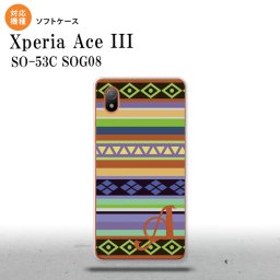 SO-53C SOG08 ワイモバイル Xperia Ace III スマホケース 背面ケースソフトケース エスニック ボーダー 青 +アルファベット 2022年 6月発売 nk-so53c-tp1562i