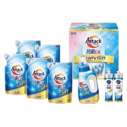 夏の贈り物お中元 アタック抗菌EXバラエティーギフト 花王 セット内容/アタック抗菌EX詰替用（590g）×5、キュキュットクリア除菌（220ml）×2、アタック抗菌EX（750g）×1