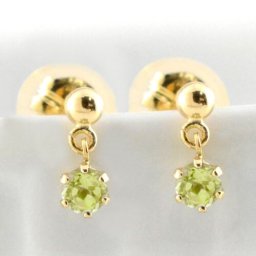18金 ピアス レディース ペリドット イエローゴールドk18 スタッドピアス ブラ 揺れる 18k 一粒 プチピアス 8月誕生石 2.5mm 納期1週間 クリスマス