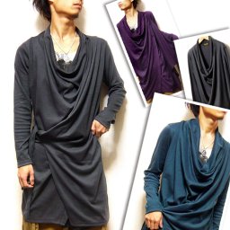 カーデ メンズ カットソー  EVERSOUL  7カラー カシュクール コーディガン ロングカーディガン ドレープ ゆるカジ ブラック 黒 グレー 茶 青 紫 母の日 福袋 　  2020