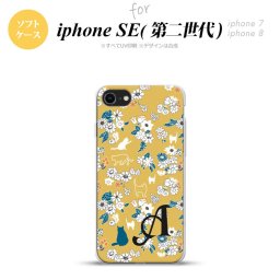 iPhoneSE 2 第二世代 iPhone8&iPhone7 共用 スマホケース 背面カバー ソフトケース 猫 花 黄 +イニシャル おしゃれ かわいい かっこいい メンズ レディース nk-ise2-tp1721i