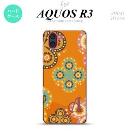SH-04L SHV44 R3 AQUOS R3 スマホケース カバー エスニック 花柄 オレンジ +アルファベット nk-r3-1585i