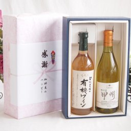 実りの秋の贈り物 感謝の贈り物ボックス有機栽培100%白ワインと国産ワインセット(勝沼産 甲州 白ワイン やや甘口(山梨県)720ml