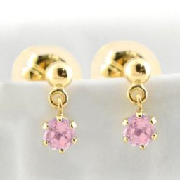 ピアス 18金 レディース ピンクサファイア イエローゴールドk18 スタッドピアス ブラ 揺れる 18k 一粒 プチピアス 9月 2.5mm 納期1週間 クリスマス