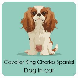 Cavalier King Charles Spaniel キャバリアキングチャールズスパニエル DOG IN CAR カーステッカー 犬 パステル くすみカラー スタイル アニメ風 13x13cm 正方形 防水 屋外 屋内 ドッグオンボード デカール
