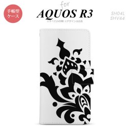 SH-04L/SHV44 AQUOS R3 手帳型スマホケース カバー ダマスク 黒  nk-004s-r3-dr1029