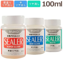 ニス PADICO パジコ 通販 シーラー SEALER 水性ニス アクリルニス 水性アクリルニス 下塗り 仕上げ液 ツヤ出し ツヤ消し 耐水効果 合成樹脂塗料 100ml 絵具OK 粘土 紙 樹脂 金属 日本製