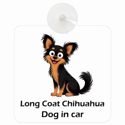 名入れ可 Long Coat Chihuahua ロングコートチワワ DOG IN CAR 吸盤 収れん火災防止タイプ 車内用 アメリカン カートゥーン スタイル アニメ風 ドッグオンボード 安全対策 あおり運転 セーフティサイン 窓ガラス カーサイン 車