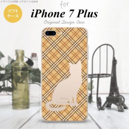 【iPhone7plus】【スマホケース/スマホカバー】【アイフォン7plus】iPhone7plus スマホケース カバー アイフォン7plus ソフトケース 猫 チェック茶A nk-i7plus-tp955【メール便送料無料】