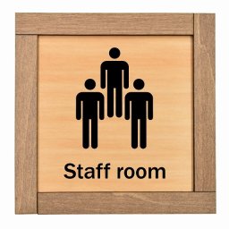スタッフルーム Staff room 木枠付 木製プレート 正方形 13.5x13.5cm サインプレート ピクトサイン 表示 案内 場所 看板 目印 施設 おしゃれ シンプル