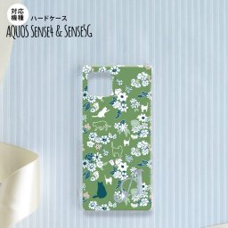 Aquos sense4 SH-41A ケース ハードケース スマホケース 猫 花 緑 +アルファベット nk-sens4-1724i