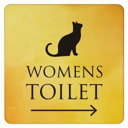 27x27cm トイレ 御手洗 TOILET トイレマーク ねこ 猫 ネコ イエローグラデーション WOMENS 右 矢印 ピクトサイン 木製ドアサイン ドアプレート インテリア 施設 案内