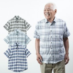 シニアファッション メンズ 80代 70代 60代 90代 春夏 カジュアルシャツ しじら織 チェック柄 ストレッチ 半袖シャツ おじいちゃん 服 プレゼント 紳士服 男性 祖父 お年寄り 老人 高齢者 ギフト 夏 涼しい 敬老の日 プレゼント 孫 施設（cuk-mt7-31-4728）