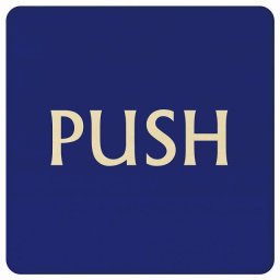 PUSH ブルー 明朝体 正方形 27x27cm ピクトサイン 木製 プレート カラープリント ウッドプレート インテリア 掲示 案内
