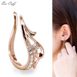 イヤーカフ レディース 片耳 10金 ダイヤモンド 唐草 イヤカフ 10k 4月 誕生石 ノンホールピアス 重ねづけ 女性 アラベスク