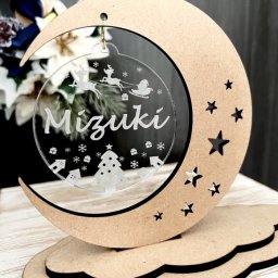 【スタンドセット】お名前彫刻アクリルオーナメント・クリスマス　　名入れ 刻印 クリスマスプレゼント 木製 置物 月 星 透明 クリア 男の子 女の子 子供 記念 特別 クリスマスツリー 飾り インテリア キレイ オシャレ プチギフト オーダーメイド サンタ トナカイ 雪の結晶