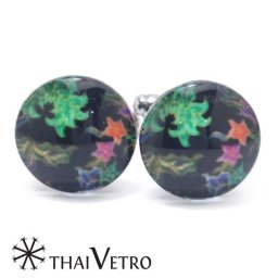 ThaiVetro グリーン プランツ＆フラワー デザイン ガラス製 カフス カフスボタン カフリンクス  スーツアクセサリー専門店 誕生日 プレゼント プチギフト おしゃれ カフスマニア