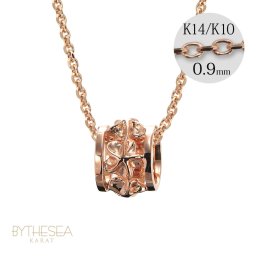 ゴールド ネックレス ハワイアンジュエリー ネックレス ピンクゴールド バレル 樽 プルメリア 透かし模様 14k カットあずきチェーン太0.9mm ギフトラッピング可能 彼女 妻 女性 レディース プレゼント 夏 サマー 【品番：CG-GP105R-CH123】