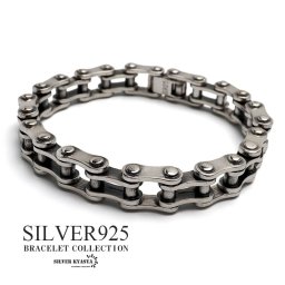 シルバー925 バイクチェーンブレスレット シルバーチェーンブレスレット ローラーチェーン 工業 メンズ 男性 お洒落 人気 トレンド 流行り 金属アレルギー対応 父の日