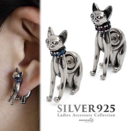 猫ピアス カラージルコニア シルバー925 スタッドピアス 片耳用 1点セット キャット 個性的 シルバー ブルー パープル マルチカラー 人気 オシャレ お洒落 女子 レディース 金属アレルギー対応 イヤリング 女性