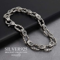 シルバー925 唐草ブレスレット シルバーチェーンブレスレット ブラックストーン メンズ 男性 お洒落 人気 トレンド 流行り 金属アレルギー対応 父の日