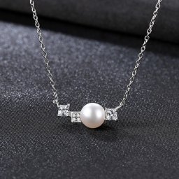 ネックレス キュービックジルコニア 淡水パール シルバー925 ホワイト ピンク パープル イエローゴールド シルバー 小豆 アズキチェーン 小粒 40+5cm 上品 pn0089