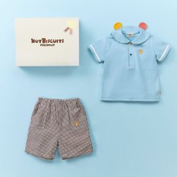 ブランド公式ショップ★ミキハウスホットビスケッツ　 セーラーカラー半袖Tシャツ＆ハーフパンツセット【BOX付き】ラッピング　出産祝い　お祝い　ベビー服