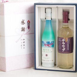 冬の贈り物お歳暮 感謝の贈り物ボックス 夏のワインマスカット＆ライチと国産ワインセット(山梨県産葡萄使用 デラウエア白ワイン やや辛口(山梨県)720mlマスカット＆ライチ7度(山梨県)500ml