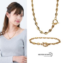 ネックレス ブレスレット 2点セット レディース マンテル チェーンブレスレット チェーンネックレス 女性 アンカーチェーン ゴールド 18K GP ステンレス 金属アレルギー対応