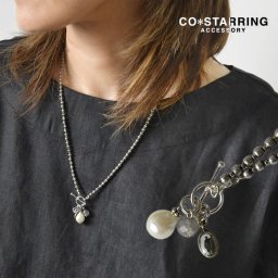 【CO＊STARRING コ・スターリング】フロント留めマンテル ネックレス (24-2-013-SNE)レディース アクセサリー おしゃれ カジュアル ナチュラル 大人 上品 パワーストーン ラブラドライト クリスタル 真鍮 30代 40代 50代 60代 クリスマス 母の日 ギフト プレゼント