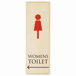 トイレ プレート 木製 WOMENS ホワイト＆カラー 左 矢印 長方形 縦書き 9x27cm 方向案内 進路ドア サインステッカー ピクトサイン トイレマーク表示 案内 注意 施設 御手洗 TOILET おしゃれ シンプル 安全対策