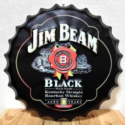 ブリキ看板 立体ビアーキャップ JIM BEAM お酒 おしゃれ 壁飾り ジムビーム ロゴ ボトルキャップ ウイスキー アメリカン 雑貨 かっこいい ブラック インテリア ディスプレイ 壁掛け カフェ バー 店舗