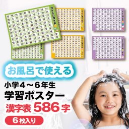 お風呂ポスター 知育 桜弥生 小学4～6年生の漢字表 6枚セット 学習用ポスター お風呂 小学校受験 小学生向け お受験対策 小学4年生 5年生 6年生 学習 浴室 防水 知育玩具 お風呂で使える 約A3サイズ 403×285mm 壁  わかりやすい 復習 子供部屋 浴室 壁 バスタイム 入学祝い