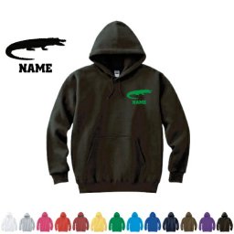 ワニ/名入れフーデッドパーカー 左胸ワンポイント  オリジナル セミオーダーメイド 名入れ 部活 サークル 卒団記念品 チームウェア 鰐、Crocodilians、クロコダイル、アリゲーター お揃い 記念 クラブ【cf_mlh】