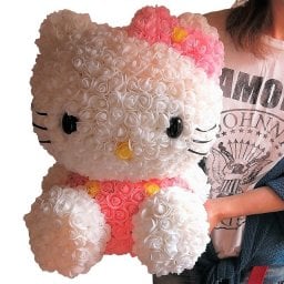 誕生日プレゼント 彼女 キティ ミニローズ 花束風ギフト ダイヤモンド レインボーローズ プリザーブドフラワー入りギフト ケース付き　